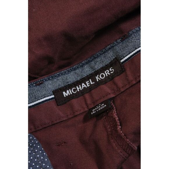 Michael Kors Mens Mid Rise Flat Front Chino Shorts Barbeque Red Cotton Size 34 - Picture 4 of 6